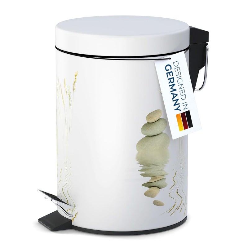 Sanilo Small Bathroom Trash Can with Lid [1.3 Gallon] - Lidded Tiny Trashcan for Garbage - Mini Metal Bin with Soft Closing Mechanism - Bath Room Accessoire Wastebin with Inner Bucket (Balance) - Image 2